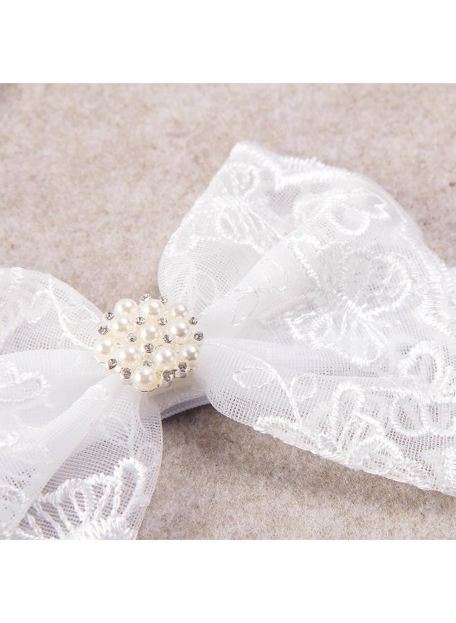 Nishine Nishine 2 Pack Baptism White Newborn Bowknot Headbands Baby Christening Hair Bows Headwrap Toddler Hairband (Pearl Button)  - Image 5