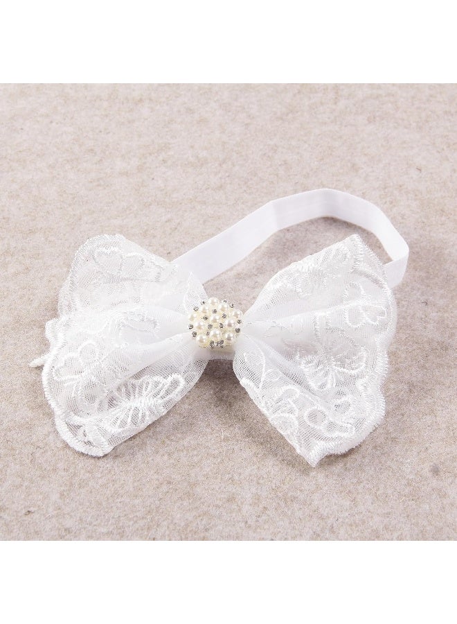 Nishine Nishine 2 Pack Baptism White Newborn Bowknot Headbands Baby Christening Hair Bows Headwrap Toddler Hairband (Pearl Button)  - Image 3