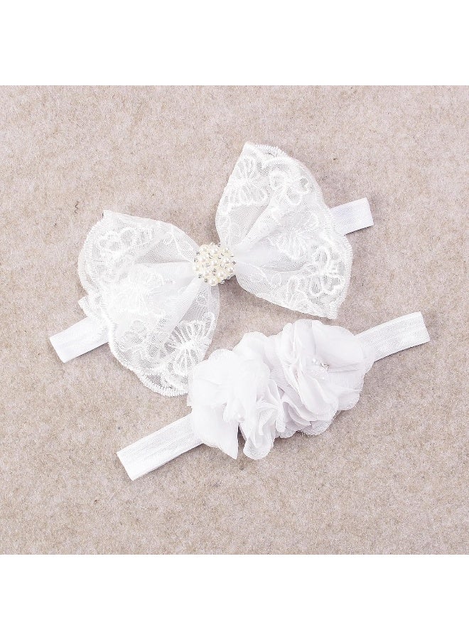 Nishine Nishine 2 Pack Baptism White Newborn Bowknot Headbands Baby Christening Hair Bows Headwrap Toddler Hairband (Pearl Button)  - Image 2