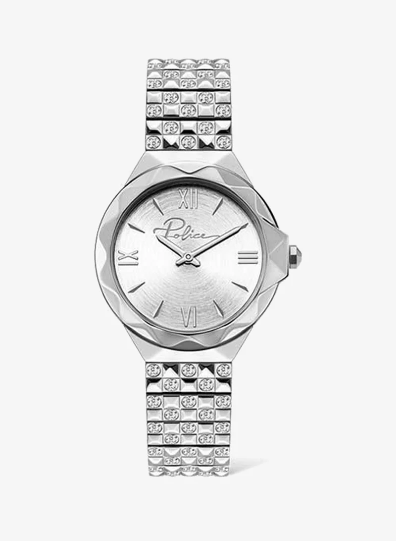 Police AGRA Silver Dial and Silver Stainless Steel Analog Watch for Women 34mm
