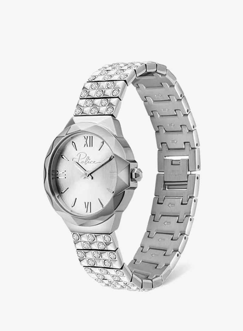 Police AGRA Silver Dial and Silver Stainless Steel Analog Watch for Women 34mm