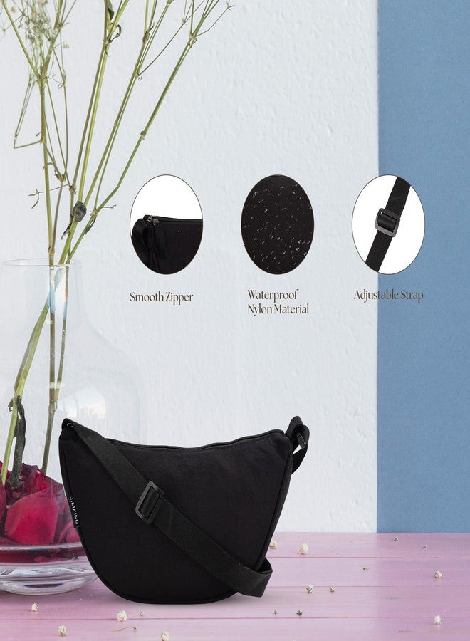 RarePicks Crossbody Sling Bags for Women & Men | Adjustable Strap Half Moon Sling Bag, Water Resistant Crescent Crossbody Travel Purse, Unisex Chest Bag, Stylish Fanny & Waist Handbag (Black) - Image 5