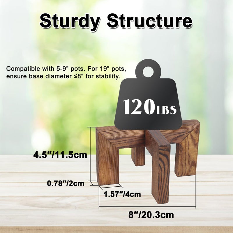 Vigordream Plant Stand, Indoor/Outdoor Wood Plant Holder, Single Flower Pot Stand, Sturdy Planter Stands (Walnut, Fit 5-9 Inch Pots) - Image 5