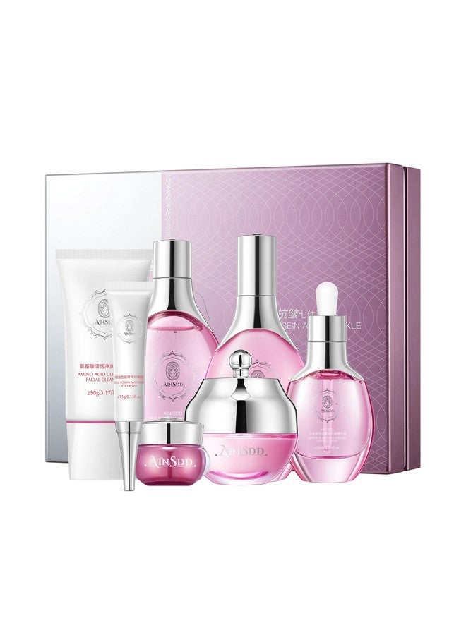 ايه اي اس تي اتش تي ايه ان واي مجموعة العناية بالبشرة المضادة للشيخوخة بحمض الهيالورونيك من AESTHTANY، مجموعة العناية بالبشرة اليومية للنساء، مجموعة هدايا مكونة من 7 قطع، مجموعة تجميل نسائية، هدية عيد الحب - Image 1