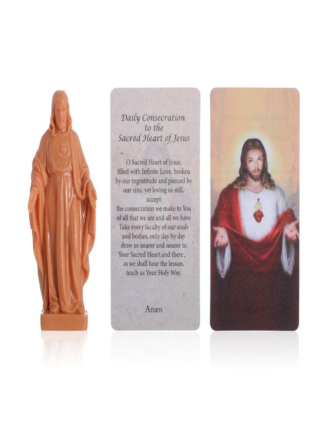 KOMI Sacred Heart of Jesus Statue with Prayer Card, Religious Catholic Mini Jesus Figurine for Car Dashboard Home Office Table Decor Plastic Jesus Statue 3 Inch - Image 1