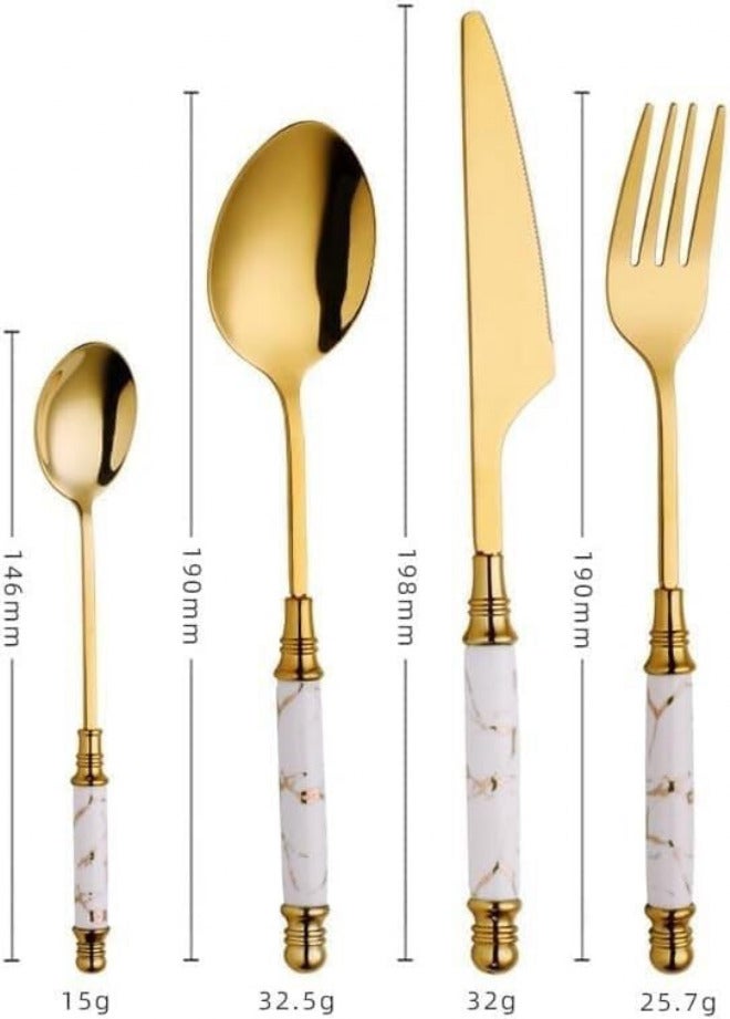 Silverware Set 4 Pcs Ceramic Handle Stainless Steel Cutlery Creative Marble Crack Emerald Steak Knife Fork Spoon Dessert(Pink) - Image 2