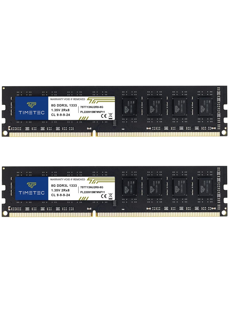 Timetec Timetec 16GB KIT(2x8GB) DDR3 / DDR3L 1333MHz PC3-10600 Non-ECC Unbuffered 1.5V / 1.35V CL9 2Rx8 Dual Rank 240 Pin UDIMM PC Desktop Computer Memory RAM Module Upgrade (16GB KIT(2x8GB))  - Image 2