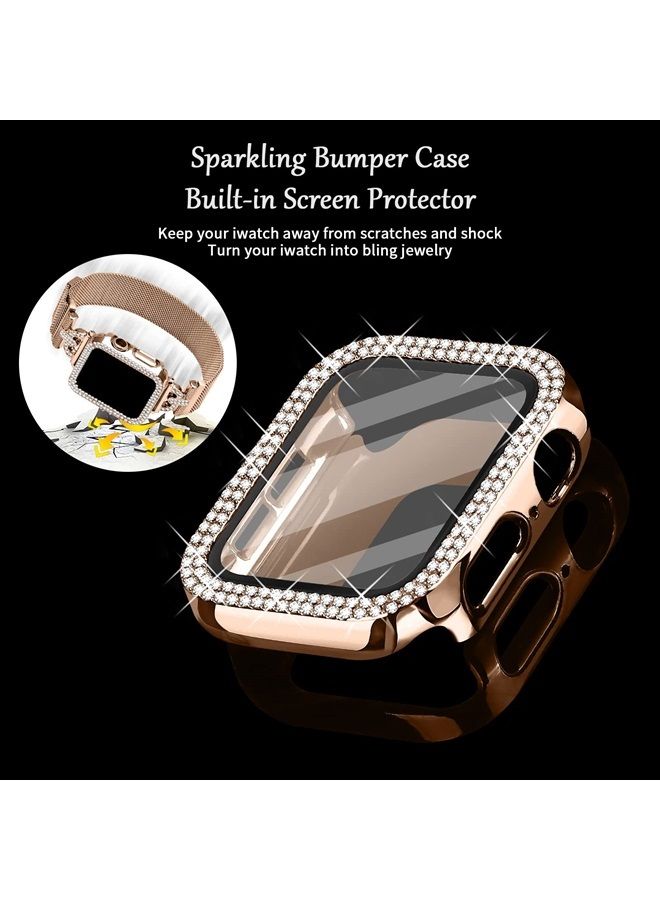 JOYOZY Magnetic Band Compatible with Apple Watch Band 38mm 40mm 41mm 42mm 44mm 45mm Milanese Strap with Bling Case and Screen Protector, Dressy Stainless Steel iWatch Loop for Women (Rose Gold 38mm) - Image 1