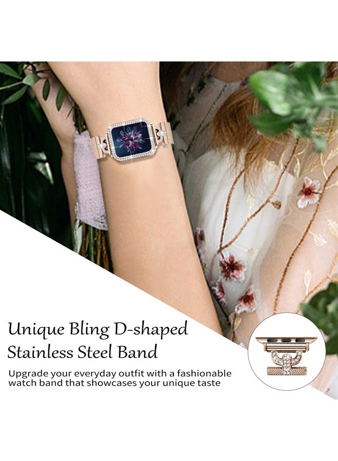 JOYOZY Magnetic Band Compatible with Apple Watch Band 38mm 40mm 41mm 42mm 44mm 45mm Milanese Strap with Bling Case and Screen Protector, Dressy Stainless Steel iWatch Loop for Women (Rose Gold 38mm) - Image 2