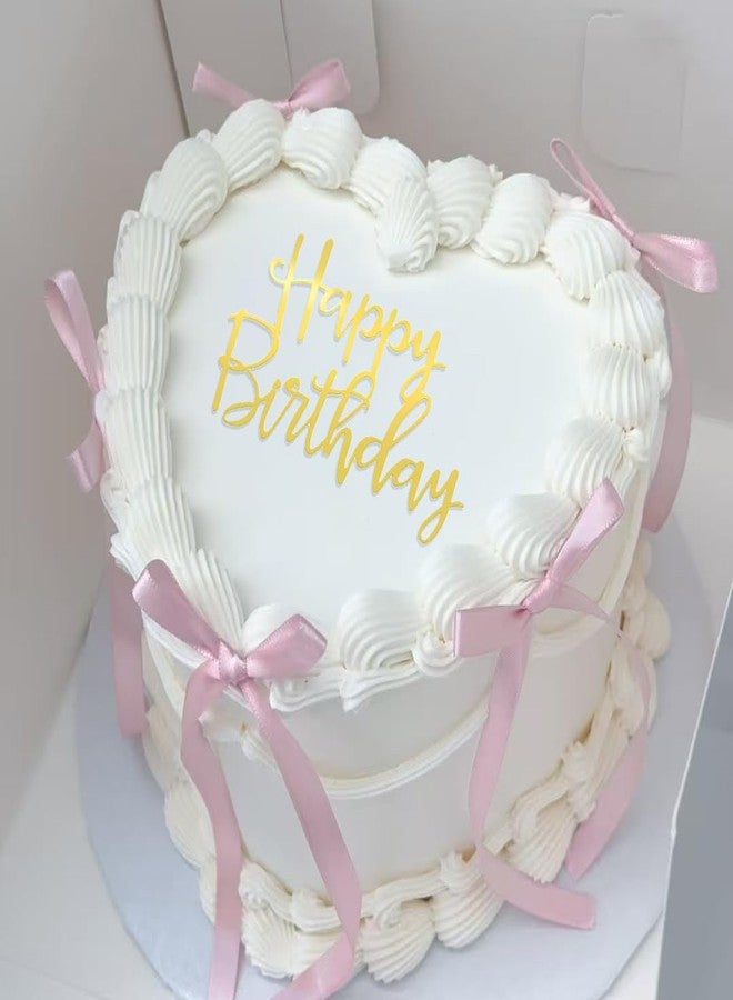 DiDida Coquette Vintage Cake Topper with Happy Birthday Sign - Ribbon & Heart Design (Pink) - Image 3