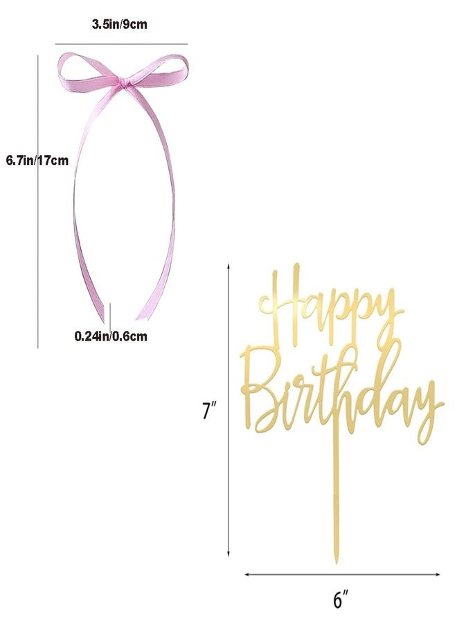 DiDida Coquette Vintage Cake Topper with Happy Birthday Sign - Ribbon & Heart Design (Pink) - Image 4