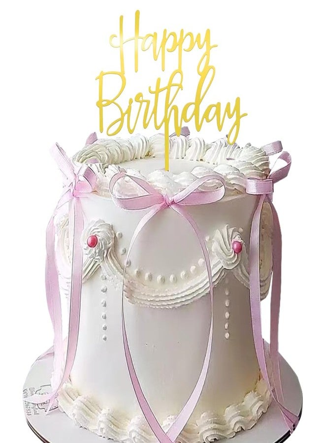 DiDida Coquette Vintage Cake Topper with Happy Birthday Sign - Ribbon & Heart Design (Pink) - Image 2