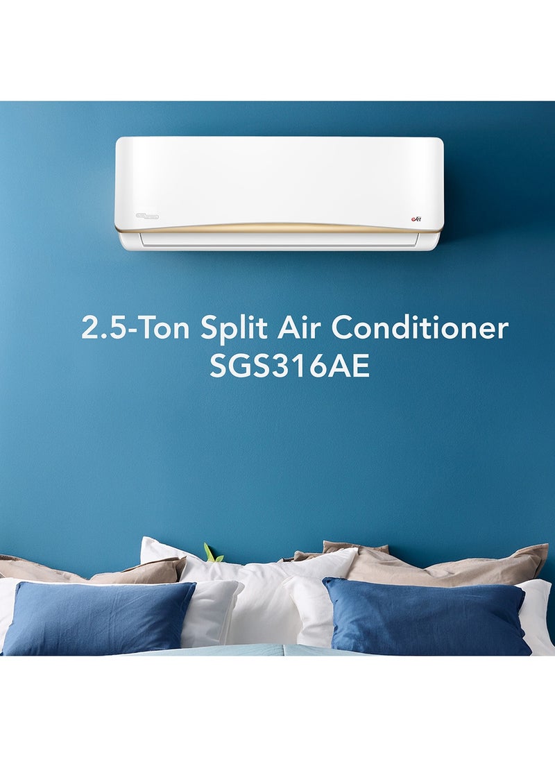سوبر جنرال مكيف هواء سبير جنرال 2.5 طن سبليت، ضاغط دوار T3، T1 - 28,000 وحدة حرارية بريطانية، T3 - 25,000 وحدة حرارية بريطانية، زعانف ذهبية، R-410A موفر للطاقة، تنظيف ذاتي، دوران 4 اتجاهات، تبريد سريع، وضع النوم، أبيض، SGS316AE - Image 2