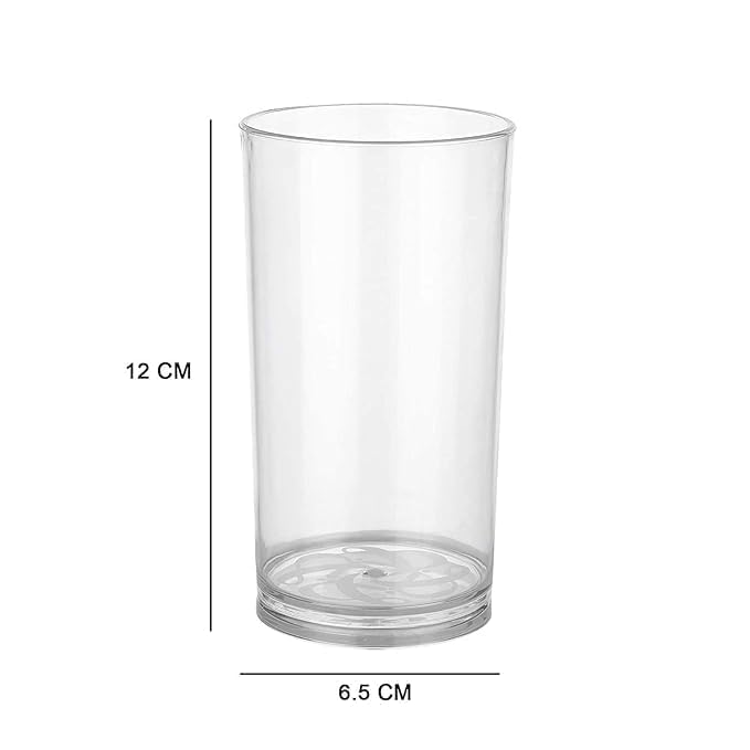 Coolkart Pack of 12 Stylish Plain High Drinking Water Glass Set WaterJuice Glass 300 ml Plastic Clear - Image 4