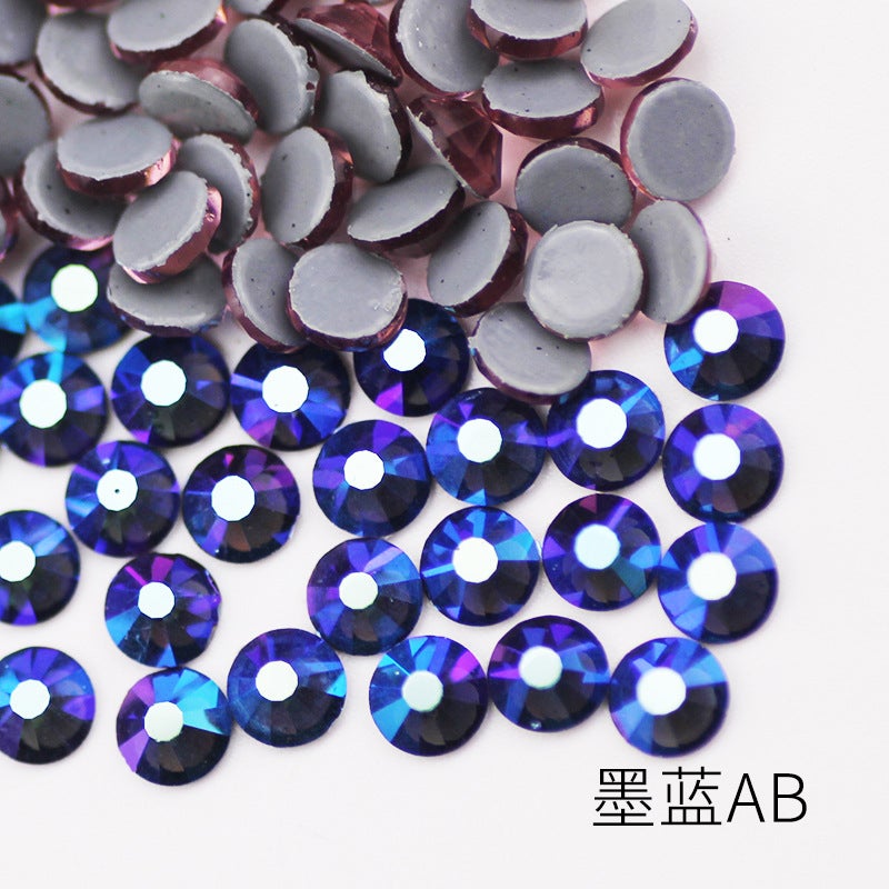 Boutique imitation Olympic bottom AB color hot drilling rubber bottom glass Czech hot drilling rhinestone clothing accessories dance dress accessories 48 ink blue AB