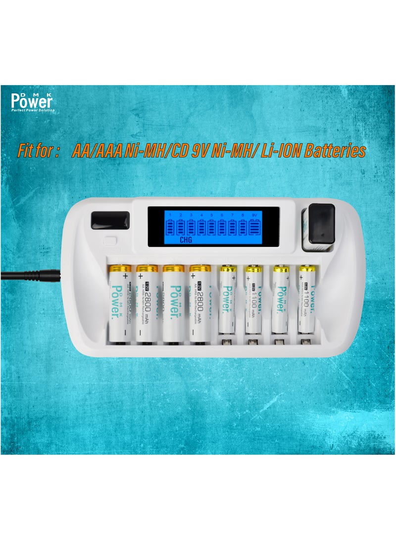 DMK Power DMK Power 9 Slot Battery Charger - Fast Charging for AA AAA Ni-MH Ni-CD 9V Li-ion Batteries (Model: TC-Q99) - Image 3