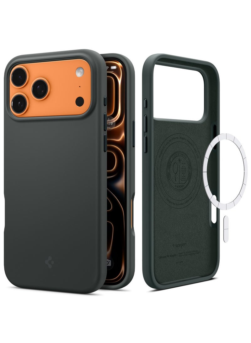 Spigen Silicone Fit MagFit for iPhone 17 Pro MagSafe Case Cover - Abyss Green - Image 1