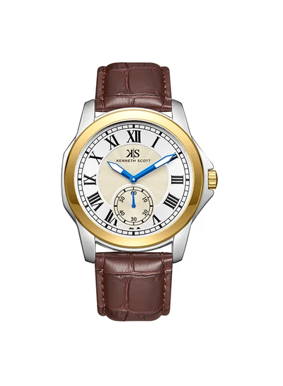 KENNETH SCOTT Men's Leather  Analog Watch K24018-TLDC - 42 mm