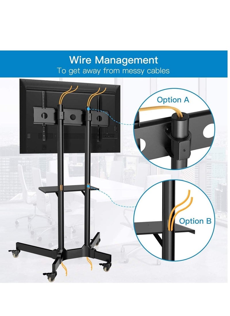 Mobile TV Cart with Wheels for 32-65 Inch LCD LED Plasma Flat Screen TVs- Height Adjustable Rolling TV Stand Hold up to 132 lbs - Image 4