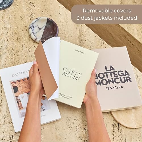 Moncur Home كتب مزيفة للديكور من مونكور للزينة مجموعة من 3 كتب ديكور طاولة قهوة ديكور غرفة محايد جمالية ديكور رف بيج أبيض ألوان أرضية صفحات فارغة حقيقية أغلفة قابلة للإزالة لمسات ديكور المنزل - Image 2