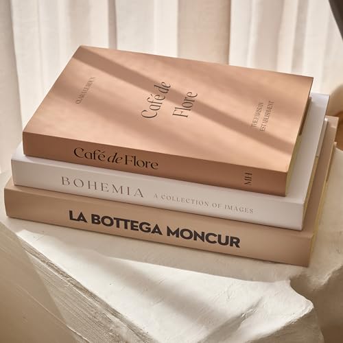 Moncur Home كتب مزيفة للديكور من مونكور للزينة مجموعة من 3 كتب ديكور طاولة قهوة ديكور غرفة محايد جمالية ديكور رف بيج أبيض ألوان أرضية صفحات فارغة حقيقية أغلفة قابلة للإزالة لمسات ديكور المنزل - Image 1