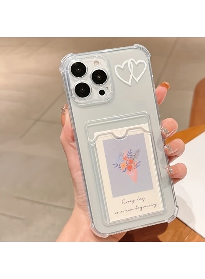 Photo-able Love Card Case Apple 15 Phone Case Iphone14promax Silicone 13/12/11 Drop-resistant Xr-Color:Card Holder-white Love Heart-Applicable Models:Apple 16plus  - Image 4