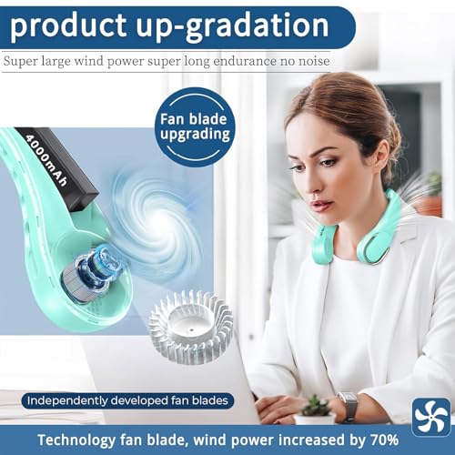 ASNUG Portable Neck Fan Neck Fans for Women 4000 mAh Rechargeable Personal Fan360 Hands Free Bladeless Fan 3 Speeds Adjustable Faster Cooling Super Quiet Suitable for Home Office Travel - Image 3