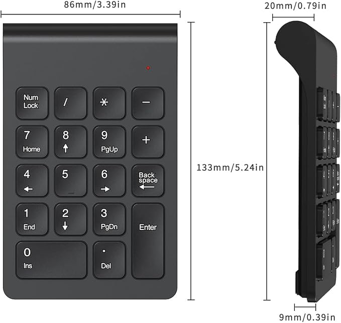 Wefly Wireless 18-Key Numeric Keypad Compact Number Pad with 2.4G Receiver for Laptop, Desktop, PC, Surface Pro Black - Image 5