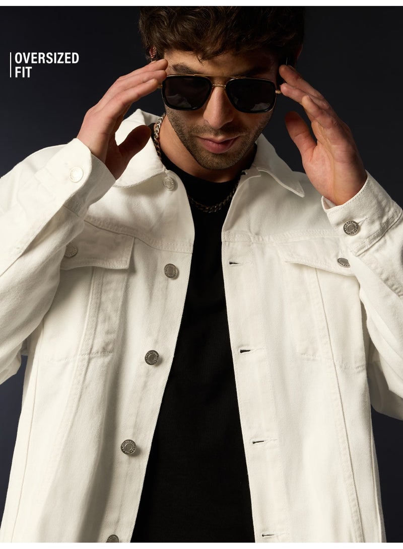 The Souled Store Men Denim Ivory White Oversized Fit Jackets