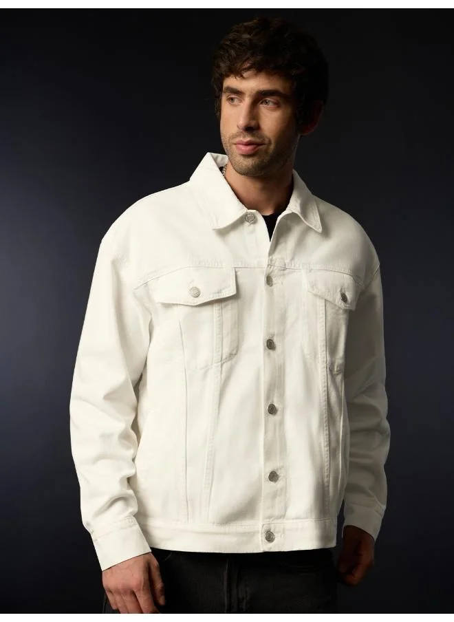 ذا سوليد ستور The Souled Store Men Denim Ivory White Oversized Fit Jackets