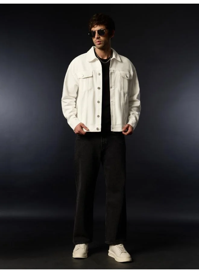 ذا سوليد ستور The Souled Store Men Denim Ivory White Oversized Fit Jackets