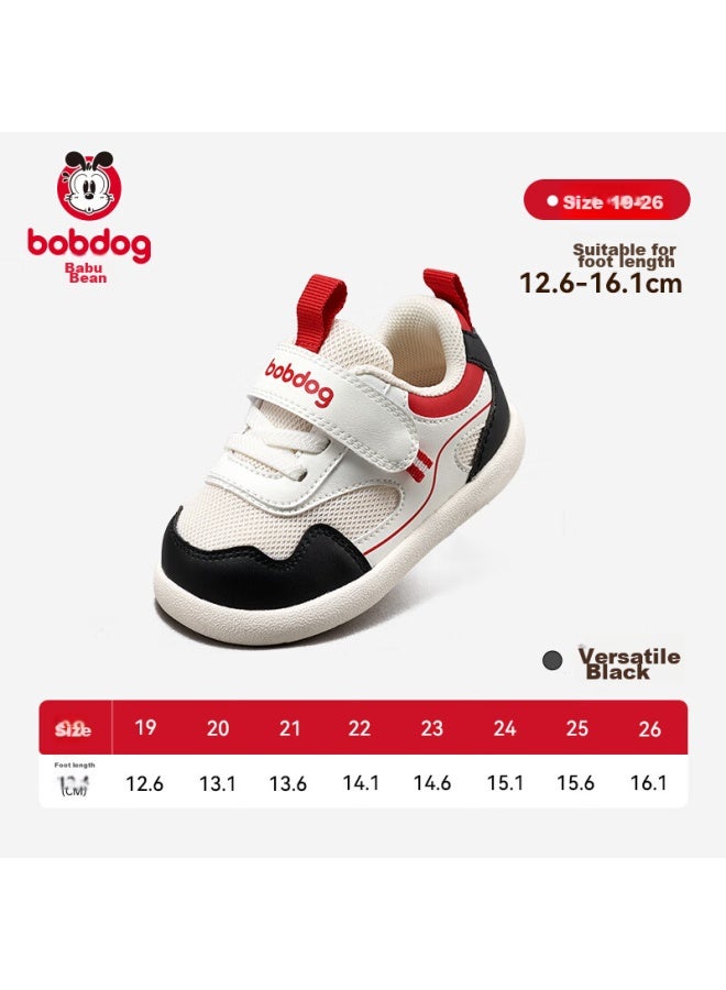 Babu Bean Babbudou Baby Walking Shoes Spring Style, Soft Sole, Non-slip, Breathable Mesh, Functional Shoes For Boys And Girls, Versatile Black, Size 21 - Image 1