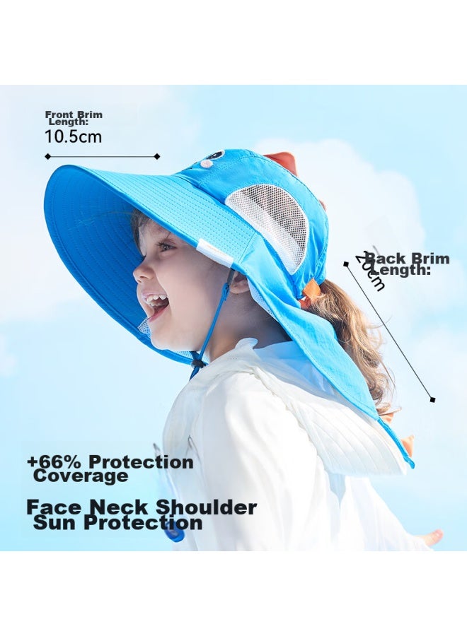 Taoqibaby Children's Sun Protection Hat With Wide Brim, Uv-resistant Beach Hat With Neck Guard, Blue Dinosaur Design, For Ages 0-5 - Image 2