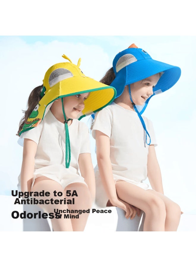 Taoqibaby Children's Sun Protection Hat With Wide Brim, Uv-resistant Beach Hat With Neck Guard, Blue Dinosaur Design, For Ages 0-5 - Image 5