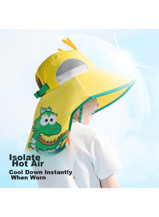 Taoqibaby Children's Sun Protection Hat With Wide Brim, Uv-resistant Beach Hat With Neck Guard, Blue Dinosaur Design, For Ages 0-5 - Image 4