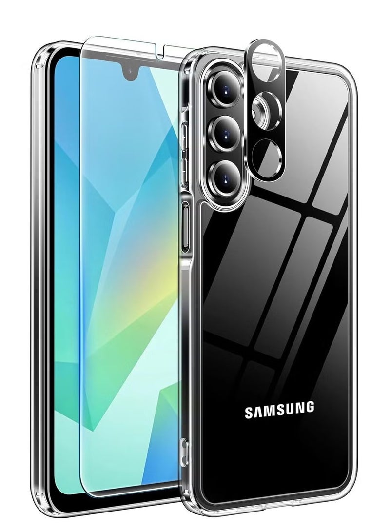 ELTRAZONE Samsung Galaxy A16 Clear Case Cover Anti-Yellowing Shockproof Bumper Phone Cover with Screen Protector 9H Hardness Clear Glass & 3-in-1 Camera Lens Protector for Samsung Galaxy A16 5G - Image 1