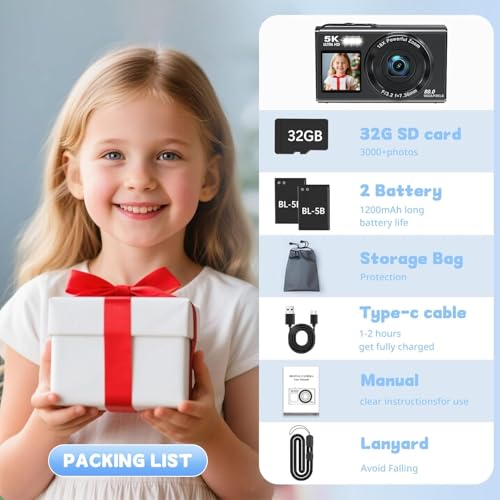 AiTechny Digital Camera for Kids, 1080P FHD Kids Camera with 32GB SD Card, 44MP Point and Shoot Digital Camera with 16X Zoom, Compact Small Vintage Camera Gifts (ai-cam-3) - Image 4