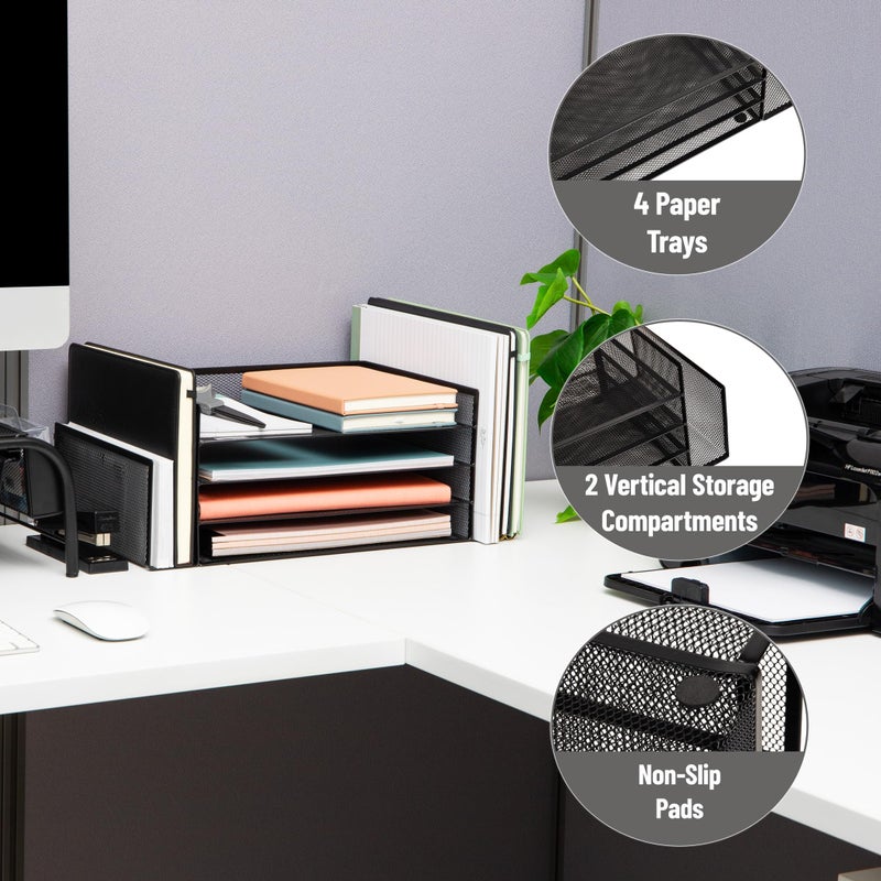 Mind Reader Desktop Organizer, File Storage, Paper Tray, Workspace, Office, Metal Mesh, 16.75"L x 9.15"W x 6"H, Black - Image 4