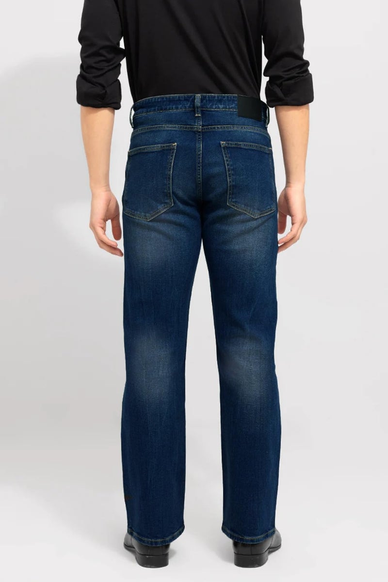 Waltz Men's High Waist Stretchable Boot Cut Wide Leg Flared Casual Dark Blue Denim Cotton Bell Bottom Jeans Pants for Men, 28 - Image 2
