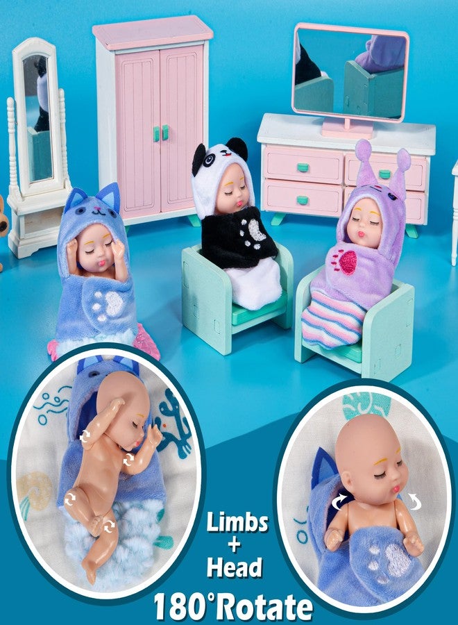 dollbie 6 Pack Mini Baby Dolls - 4 inch Animal with Sleeping Bag Theme Lifelike Baby Dolls for Girls - Image 5