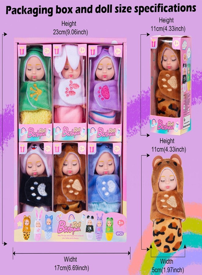 dollbie 6 Pack Mini Baby Dolls - 4 inch Animal with Sleeping Bag Theme Lifelike Baby Dolls for Girls - Image 3