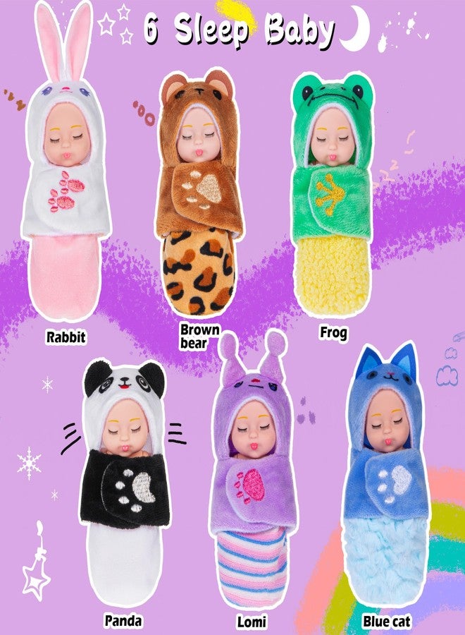 dollbie 6 Pack Mini Baby Dolls - 4 inch Animal with Sleeping Bag Theme Lifelike Baby Dolls for Girls - Image 4