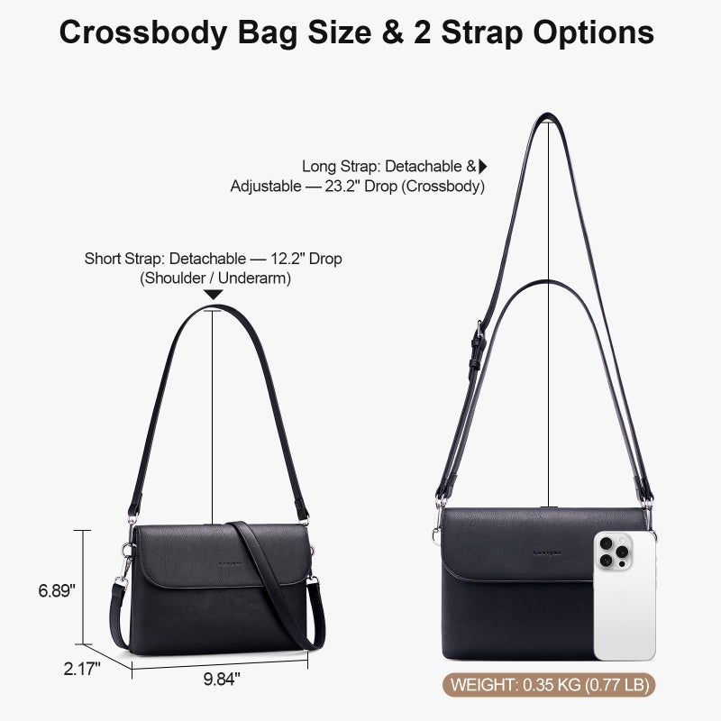 Lexiyat Crossbody Bags for Women Vegan Leather Travel Small Cell Phone Purse Rfid Shoulder Bag with 2 Straps Black - Image 5