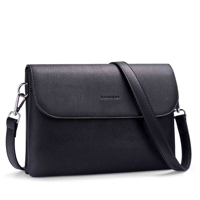 Lexiyat Crossbody Bags for Women Vegan Leather Travel Small Cell Phone Purse Rfid Shoulder Bag with 2 Straps Black - Image 1