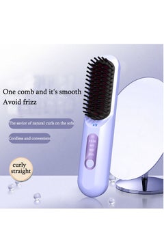 Furtey Portable cordless hair straightener, USB rechargeable electric hair straightener, fast heating comb, ideal for travel, dual-purpose straightening and curling, convenient styling tool, purple  - Image 2