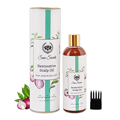 Seer Secrets Restorative Curry Leaf Neem & Onion Scalp Hair Oil | Anti-Hair Fall |Anti-Dandruff | Provides Strength, Softness & Shine, 200 ml - Image 1