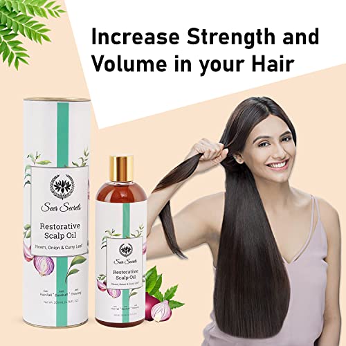 Seer Secrets Restorative Curry Leaf Neem & Onion Scalp Hair Oil | Anti-Hair Fall |Anti-Dandruff | Provides Strength, Softness & Shine, 200 ml - Image 2