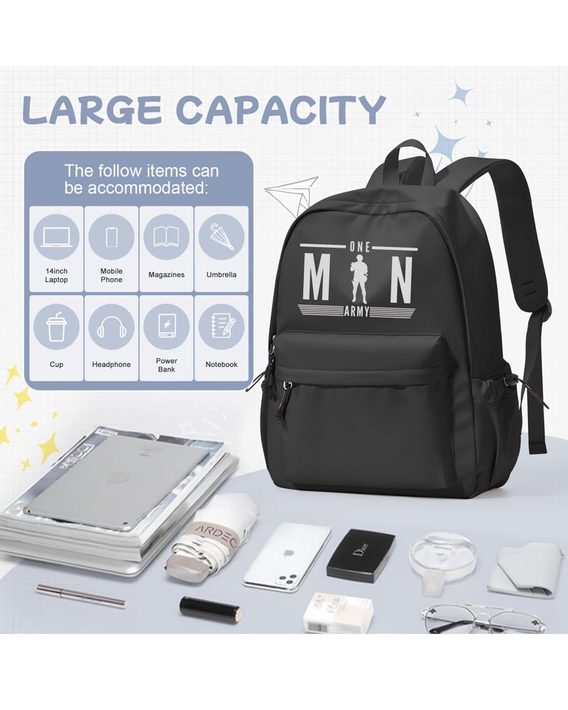 Glowic Stylish Printed Backpack for Men & Women | Laptop Bag with Trendy Quotes | Casual Travel, College & Office Backpack for Daily Use (Army Black) - Image 4