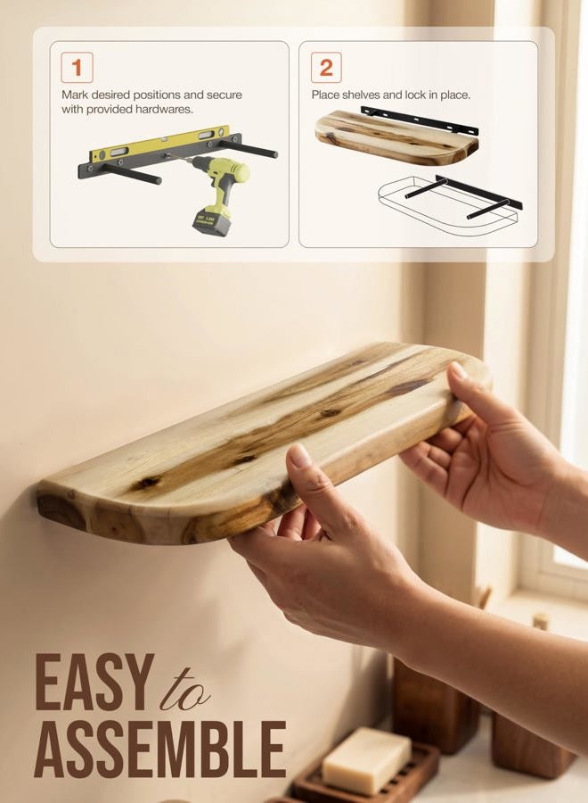 BATODA 17" Acacia Wood Floating Shelves Wall Mounted (Round Edge) – Rustic Farmhouse Wooden Wall Storage Shelf for Bedroom, Kitchen - Brackets and Shelving Hardware Included - Image 5