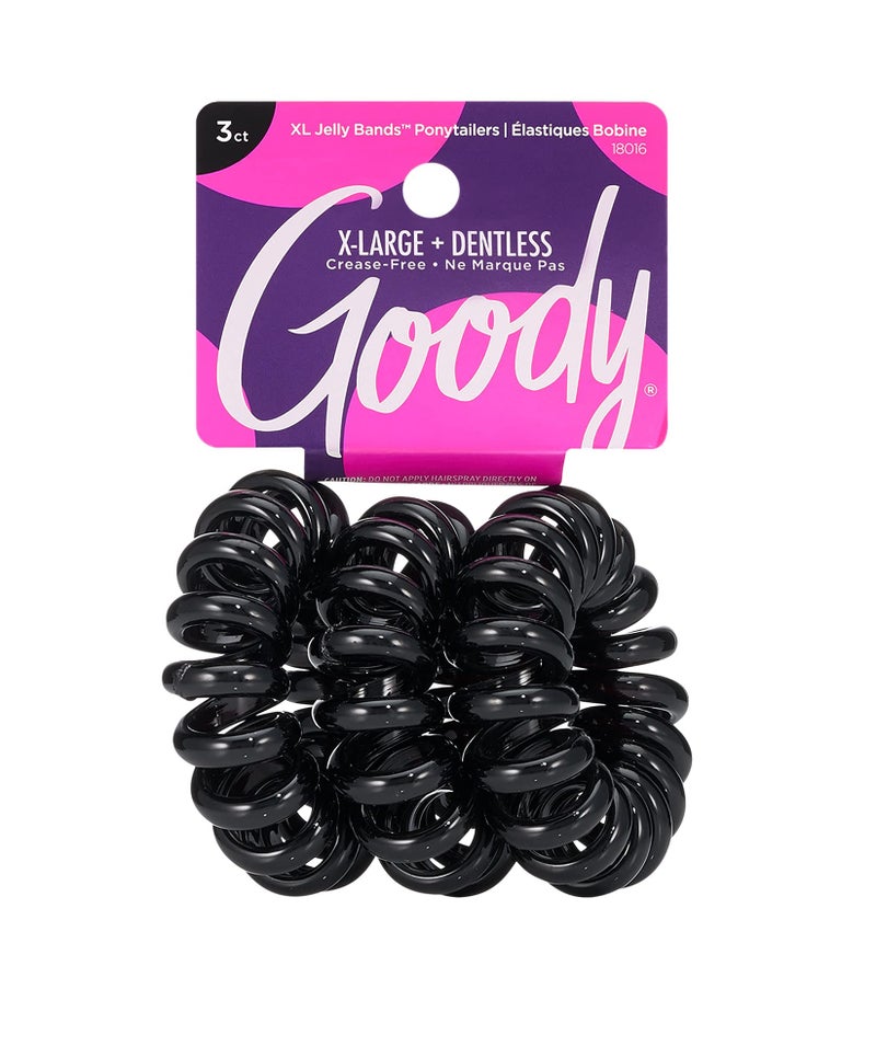 Goody Dentless Jelly Band Ponytailers 3 Count Black CreaseFree Coils Suitable for Medium to Thick Hair Comfortable Styling Accessories for Women Men Boys Girls